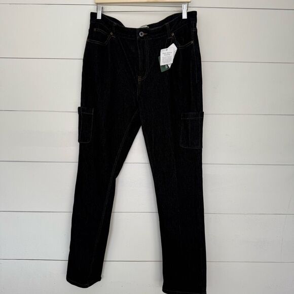 LL Bean Women’s 14 Regular Classic Fit Cargo Dark Wash Jeans New - Picture 1 of 7